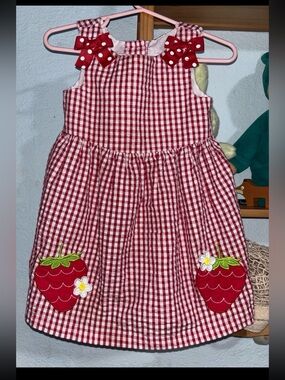 Red Gingham Strawberry Appliqué Girls' Sundress